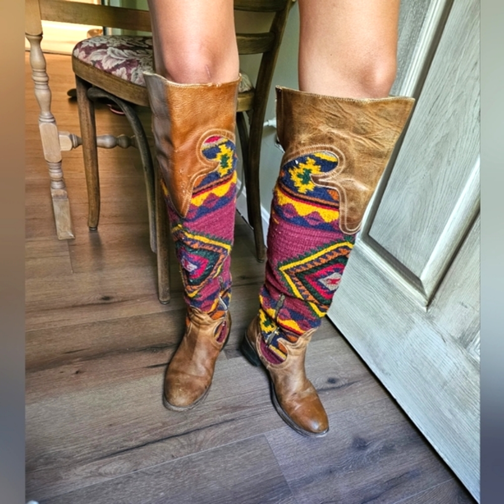 Colorful Patterned Knee-High Boots - Picture 2 of 16